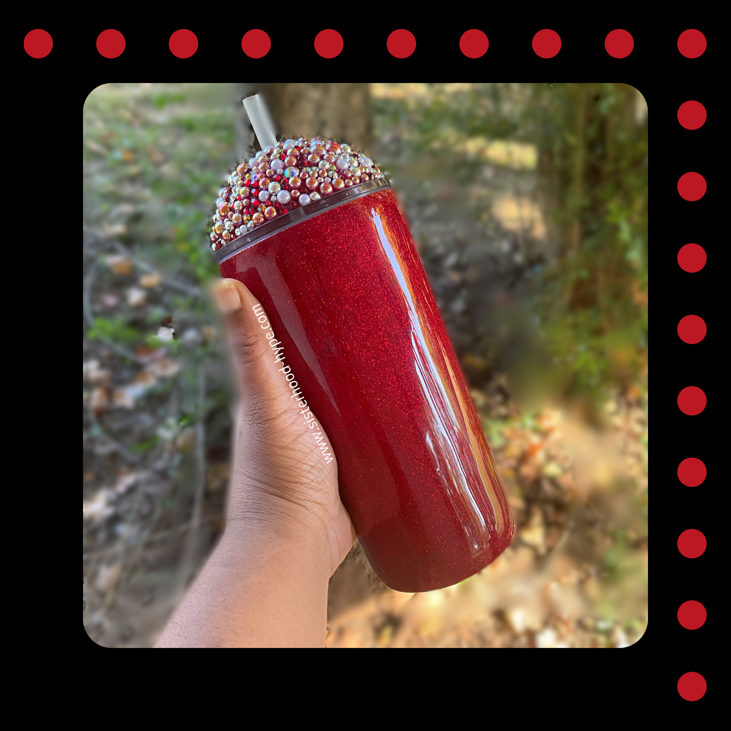 22 oz Crimson Lady 🐞 Rhinestone Dome Lid Custom Tumbler