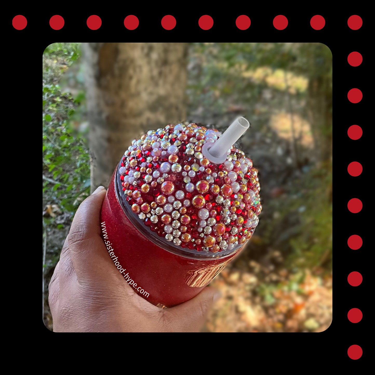 22 oz Crimson Lady 🐞 Rhinestone Dome Lid Custom Tumbler